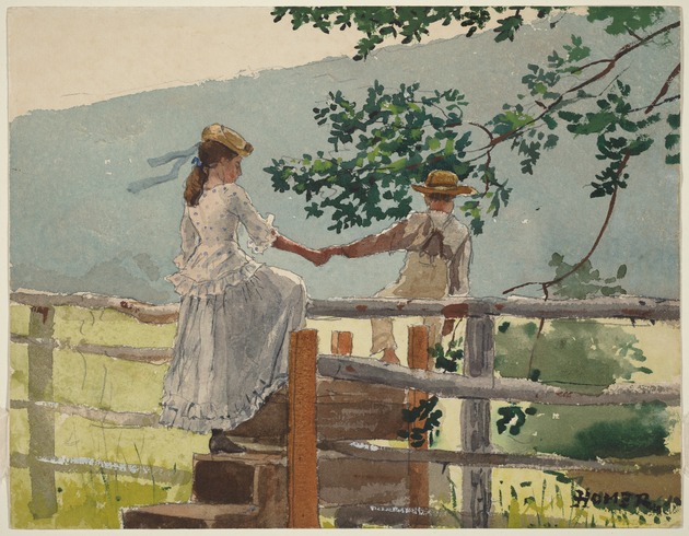 Winslow Homer On the Stile two kids in field